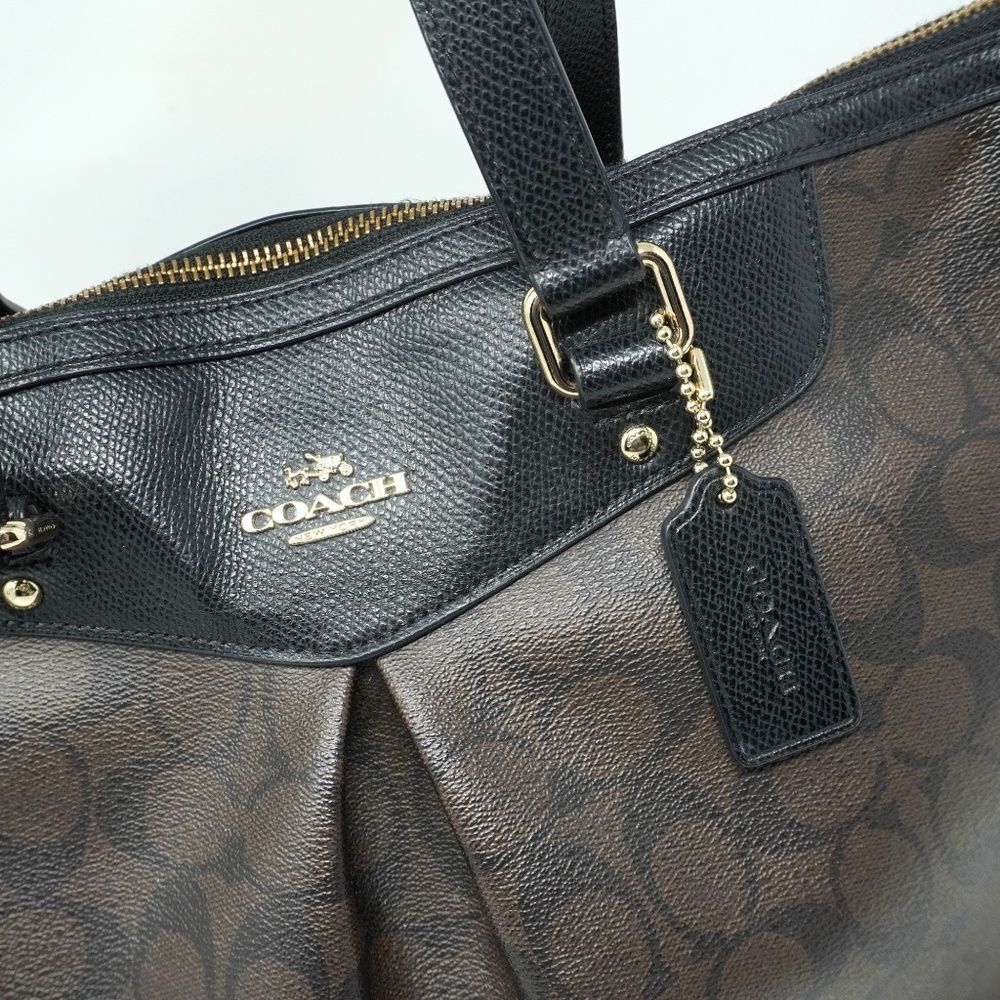 AUTHENTIC COACH PVC SIGNATURE LARGE SATCHEL BAG PURSE BROWN/BLACK - Picture 3 of 11